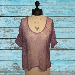 💜2/$12 Petite Sheer Lilac Lace Top